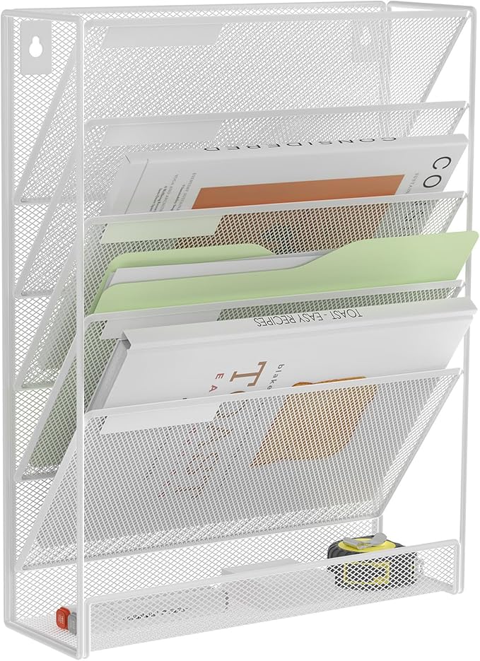 Kuntine.B Wall File Organizer Office Hanging Magazine Holder Wall File Organizer for Office Home (White, 6 Tier)
