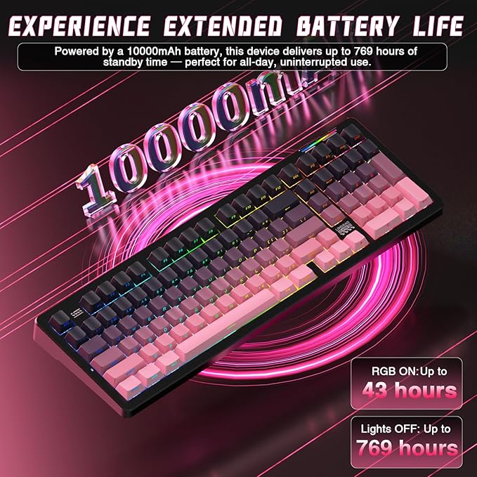LINGBAO K98 Wireless Mechanical Gaming Keyboard, 10000mAh Battery Tri-Mode BT5.0/2.4GHz/USB-C, Gasket Custom Hot-Swappable Linear Switches Mechanical Keyboards, RGB Backlit Keyboard for PC Laptop