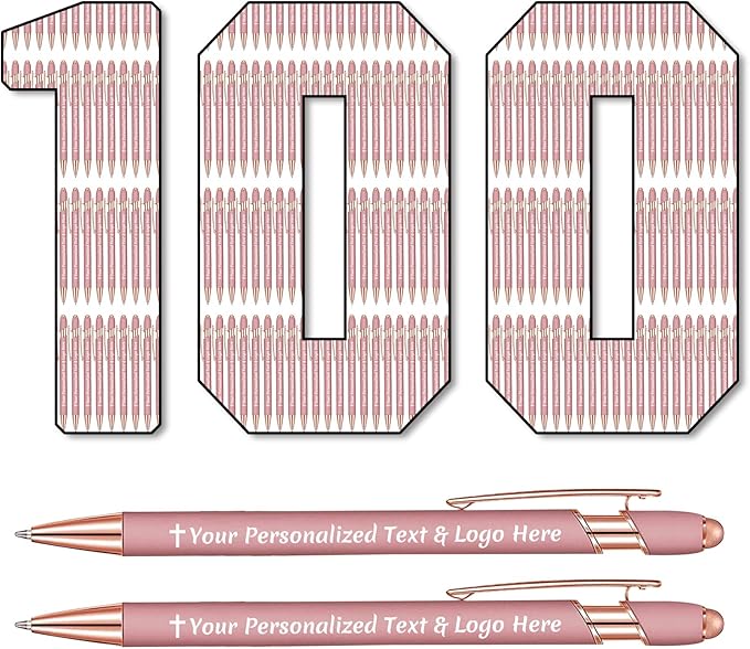STREADVE 100 Personalized Custom Pens Engraved Writing Pen with Name Logo, Customized Promotional Items Stylus Pen Gifts for Women Realtor Nurse Wedding Business, Rose Gold