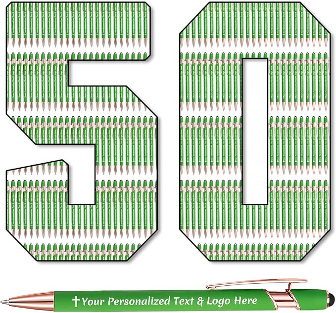 STREADVE 50 Personalized Custom Pens Engraved Writing Pen with Name Logo, Customized Promotional Items Stylus Pen Gifts for Men Women Realtor Nurse Wedding Business, Green