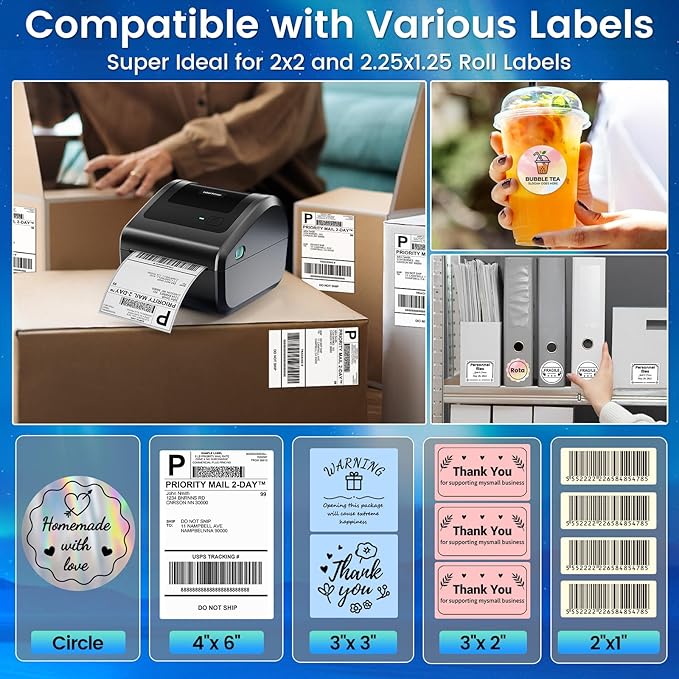 Bluetooth Shipping Label Printer 4x6 - D450BT Thermal Label Printer for Shipping Packages, Small Business, Home, Office, Compatible with Amazon, Ebay, Etsy, USPS