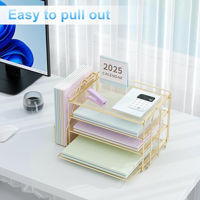Spacrea Desk Organizers and Accessories, Paper Organizer for Desk with File Organizer, Desk Accessories & Workspace Organizers for Office Supplies (Gold)