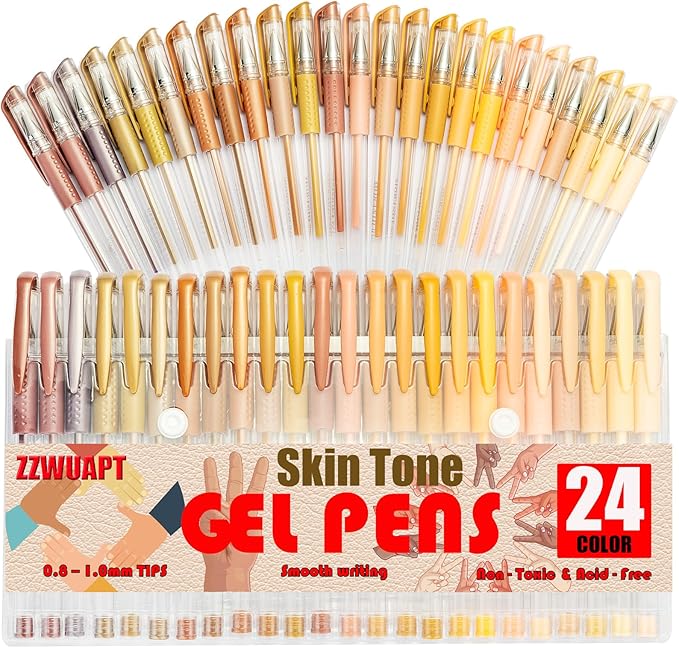 Skin Tone Gel Pens for Coloring Book,72 Color Gel Pens Set including 24 Color Gel Pen with 48 Refills,40% More Ink Colored Gel Pens for Drawing, Doodling, Scrapbook, Journaling