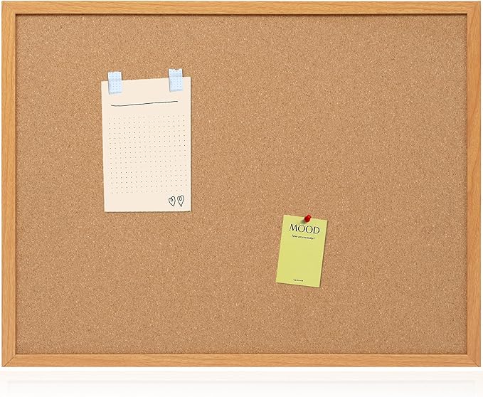 Board2by Cork Board Bulletin Board 24 x 36, Wood Framed Corkboards for Wall Decor, Hanging Office Message Board, Large Wall Mounted Notice Pin Board with 15 Push Pins for School, Home & Office