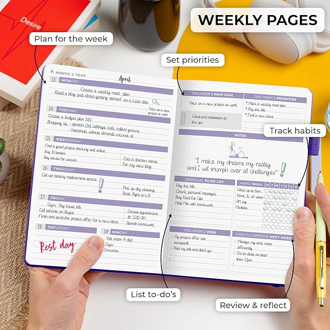 Clever Fox Planner 2nd Edition – Colorful Weekly & Monthly Goal Planner, Time Management & Productivity Organizer, Undated, A5 (Purple)