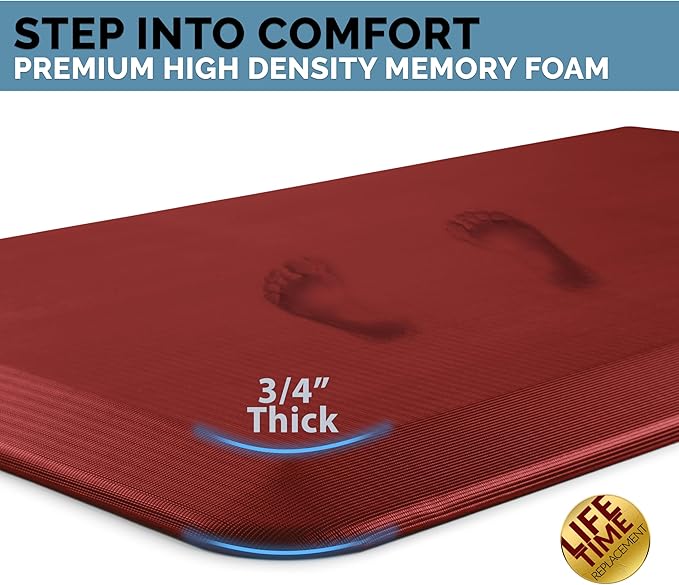 ComfiLife Anti Fatigue Floor Mat – 3/4 Inch Thick Kitchen Mats for Floor, Standing Desk Mat, Kitchen Rug – Comfort at Home, Office – Durable – Stain Resistant – Non-Slip Bottom (20" x 32", Red)