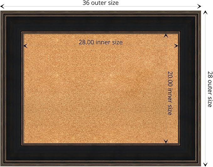 Amanti Art Natural Cork Board for Wall, 28x36 Vision Board with Brown Wood Frame, Medium Corkboard Office Decor for Home Organization, Casual Corkboard Pinboard to display items for home organization