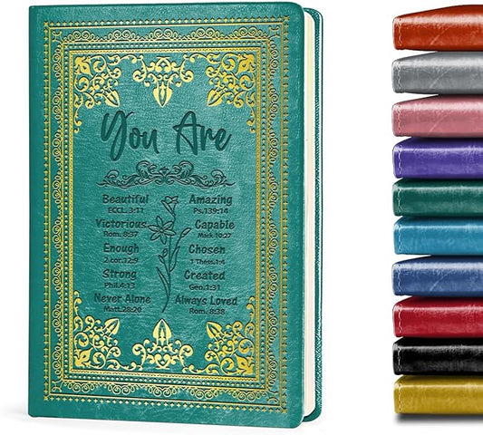 Green A5 Lined Leather Journal Notebook,Inspirational Christian Gifts Hardcover Executive Notebooks for Men Women,200 Pages 100 Gsm Thick Ruled Paper Daily Diary for School,Family ,Friends,Work (You Beautiful Green)