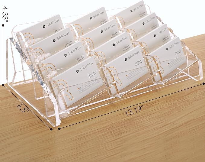 SANRUI Acrylic Business Card Holder for Desk, 4 Tier Clear Tilt Business Name Card Display Holders Stand Storage Organizer Fits720 Business Cards (Horizontal, 12-Slot)