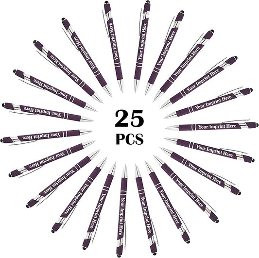 Up to 500 Pcs Custom Pens Bulk | Rainbow of Colors | Soft-Touch Metal Black Ink Personalized with Name or Message (Purple, 25 pcs)