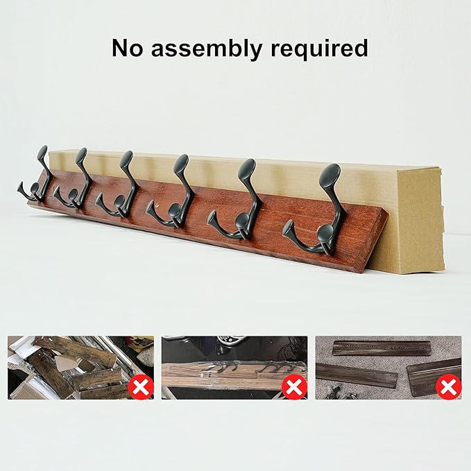 SKOLOO 39-Inch Cherry Wood Coat Rack Wall Mount with 6 Triple Hooks - Ideal for Family Entrances, Classrooms, and Pet Supplies Storage - Perfect Coat Hooks for Wall