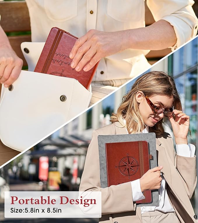 Lined Journal Notebook for Men Women, 160 Pages Ruled Paper, Inner Pocket, A5 Hardcover Vintage Leather Notebooks for Work, School, Travel Journaling, Daily Diary, Notepad 5.8" x 8.5" (Brown)