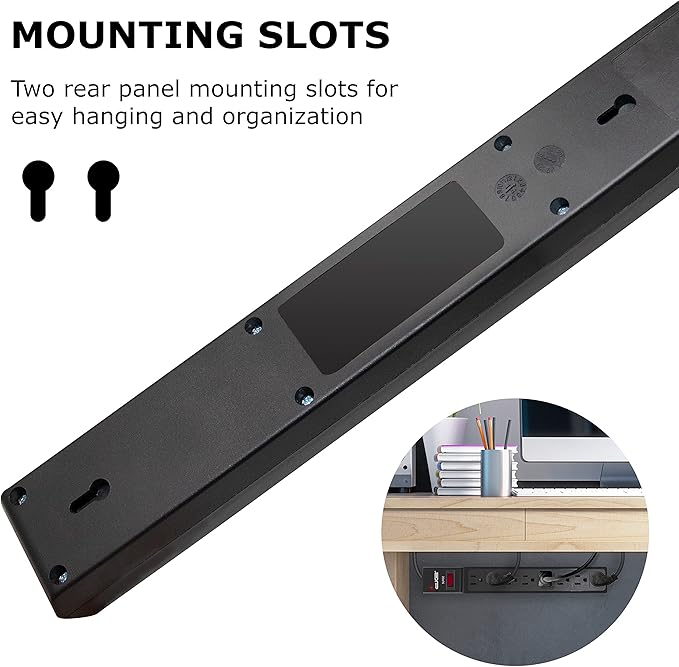 Digital Energy 8 Outlet Surge Protector Power Strip - 15 AMP, 1875 W, 125 V, 350 J Surge Protection, ETL Listed - Flat Plug, Black, 3 FT