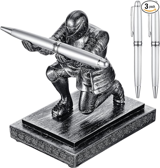 Spakon Knight Pen Holder with 2 Pens Resin Desk Organizers and Accessories Funny Executive Pen Stand Fancy Cool Office Gadgets Cool Desk Decorations for Men Home Supplies(Classic,Iron)