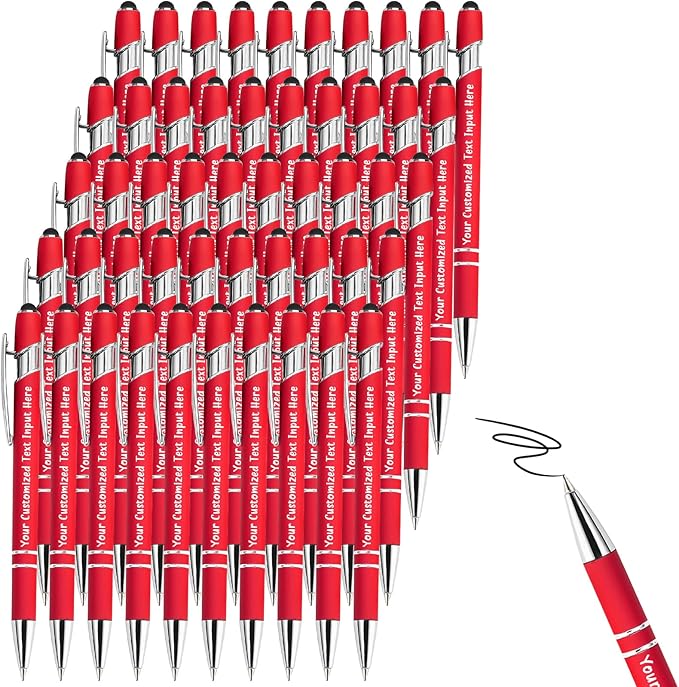 Up to 200 Pcs Personalized Ballpoint Pen Custom Pens Free Engraved Bulk with Name Logo Soft Black Ink Stylus with Touch Metal Office Gift for Anniversaries Graduations Birthdays