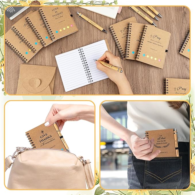 30 Sets Christian Gifts Bulk Prayer Journal Christian Spiral Notebooks with Bible Ballpoint Pens Religious Small Notepad Inspirational Church Gift for Women Men Sunday School Family Bible Study Groups