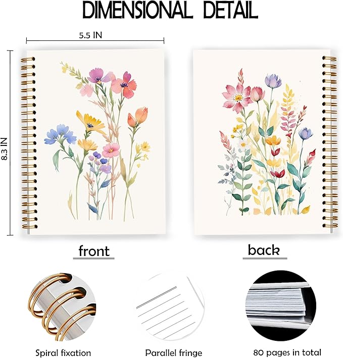 Vintage Wild Flower Botanical Plant Notebook 06,Rustic Spring Floral Cottagecore Notebook Journal for Work Office School Student Teacher,Hardcover Spiral Notebook 5.5x8.8