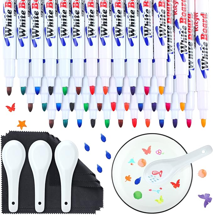 Teling 36 Pcs Magic Drawing Pen Bundle 12 Colors Magical Water Painting Pens for Kids Create Magic Pen Floating Ink Drawings Set with Spoons and Towel, Tattoo Water Marker Xmas Gift for Boy and Girl