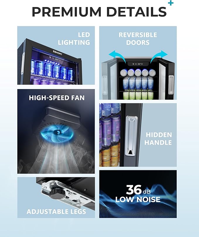 EUHOMY Beverage Refrigerator and Cooler, 128 Can Mini fridge with Glass Door, Small Refrigerator with Adjustable Shelves for Soda Beer or Wine, Home/Bar/Office, Black