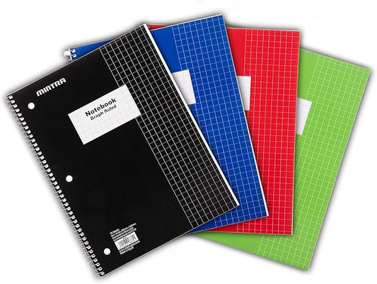 Mintra Office Spiral Notebooks - Wirebound for Student, Home, Office, Business (4x4 Graph, 4pk)