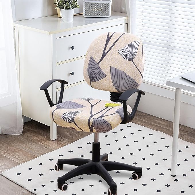 Smiry Stretch Printed Office Computer Chair Covers, Universal Washable Removable Desk Rotating Chair Slipcovers Protector, Seat + Backrest Cover - Yellow and Grey