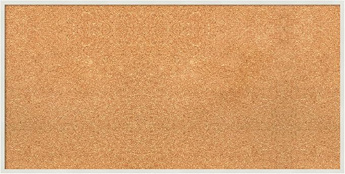 Amanti Art Natural Cork Board for Wall, 17x33 Vision Board with White Frame, Medium Corkboard Office Decor for Home Organization, Modern Corkboard Pinboard to Display Items for Home Organization in