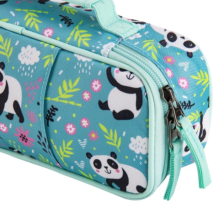 Choco Mocha Panda Pencil Case for Girls, Soft Pencil Case Kids Pencils Pouch for Kindergarten Girls, Teal