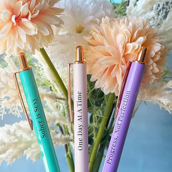 MESMOS Meaningful Sobriety Gifts for Women, 3pk Fancy Pen Set with German-Made Ink, Inspirational Pens, Proud of You Sober Gifts, Sober Affirmation Quote