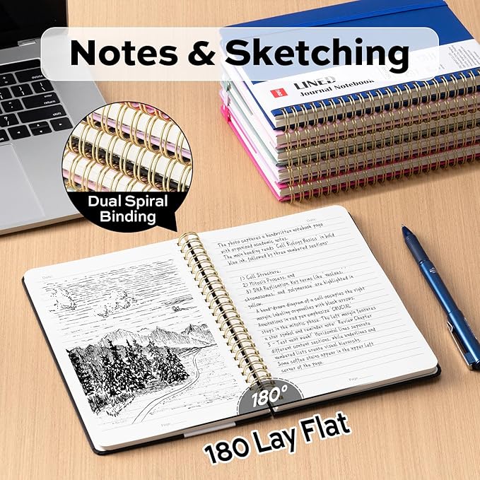 Deli 3-Pack Lined Spiral Journal Notebook Black, 160 Pages, A5 (5.5"x8") Hardcover Writing Notebook, College Ruled Spiral Bound Journal for Women & Men - Perfect for Work, School, Office & Note Taking