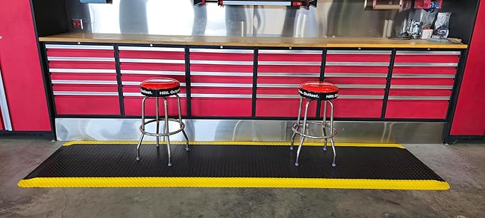 Rhino Mats, American Classic Diamond Anti-Fatigue Mats, Industrial Ergonomic Comfort Standing Mat for Work, Home, Garage, Office, Kitchen or Anywhere (Black/Yellow 9/16" Thick, 4 FT. x 18 FT.)