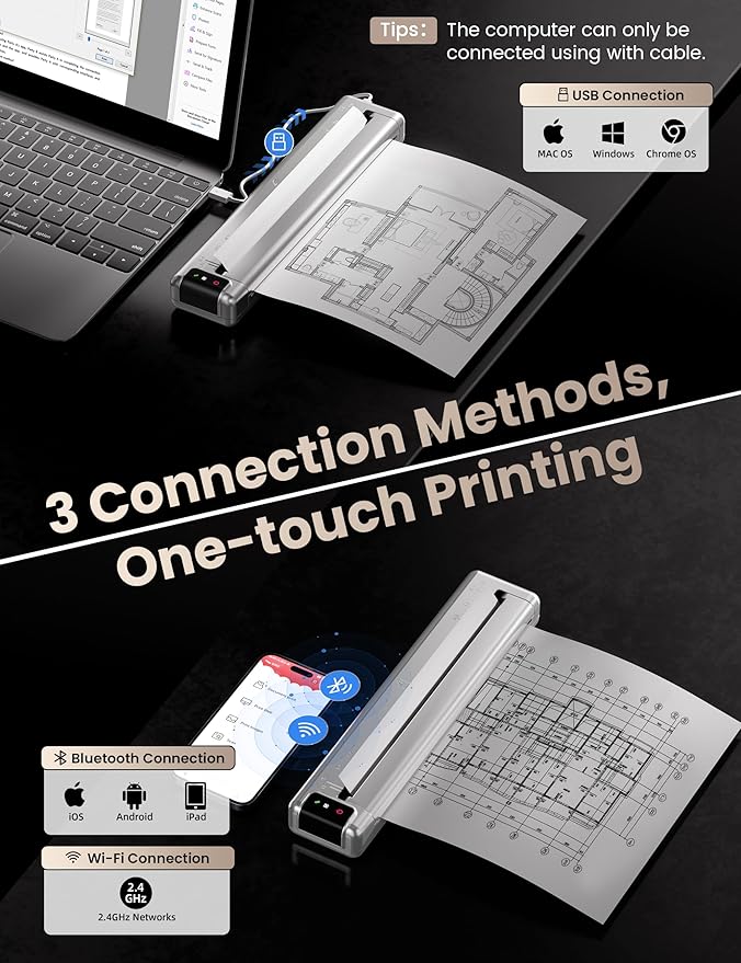 Phomemo Q302 Upgraded Portable Printers Wireless for Business, Ultra-Small Bluetooth Printer for Mobile Printing, 2400mAh Battery can Reverse Charging, 300dpi Inkless Printer Support 8.5X11 US Letter