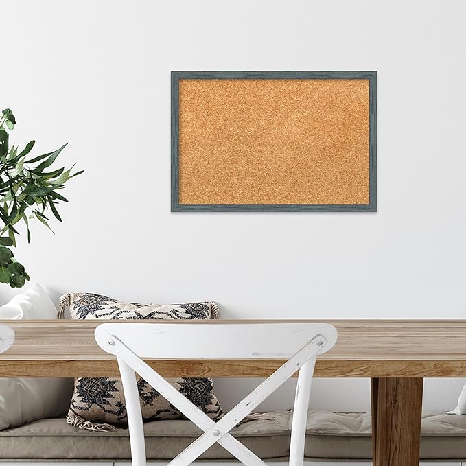 Amanti Art Natural Cork Board for Wall, 13x19 Vision Board with Blue Wood Frame, Small Corkboard Office Decor for Home Organization, Country Rustic Corkboard Pinboard to Display Items for Home