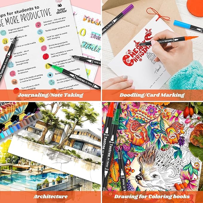 Taotree 150 Colors Dual Tip Art Markers Pens for Kids Adult Coloring Book, Artist Fine & Brush Tip Coloring Markers Drawing Pen for Journaling Note Taking Lettering Calligraphy Craft Art Supplies Set