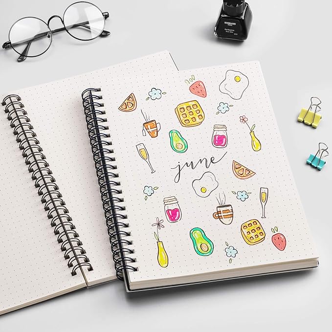 EMSHOI Dotted Journal Spiral Notebook 7.48" x 10.15" - 2 Pack 320 Pages 100gsm Thick Paper, B5 Dot Grid Notebook, Plastic Hardcover Journals for Writing Drawing