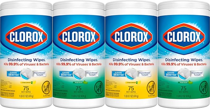 Clorox Disinfecting Wipes Value Pack, Bleach Free Cleaning Wipes, Dorm Room Essentials, 75 Count Each, Pack of 4