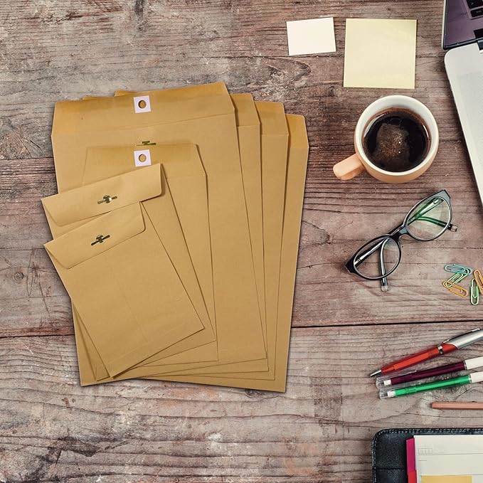 Frienda 4 Sizes Clasp Envelopes Kraft Paper Catalog Clasp Envelope with Closure for Filing, Storing or Mailing Documents, 50 Pieces(5 x 7 In, 6 x 9 In, 9 x 12 In, 10 x 13 In,Brown)