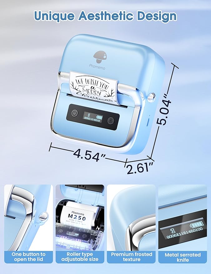 Phomemo M250 Label Maker, 3" Thermal Barcode & Address Printer - Portable Label Maker for Business, Home & Logos, Sticker Printer Compatible with Phones & PCs, with 100 Labels, 40x30mm