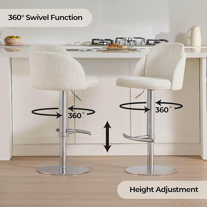 CHITA Adjustable Bar Stools Set of 3, Swivel Counter Height Stools with Stainless Steel Base for Bar, Kitchen Island, Dining Room, Silver