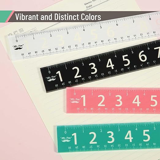 Mr. Pen- Plastic Rulers with Large Numbers, 12-Inch, 4 Pack, Metric & Imperial, Colorful Rulers for Kids, Ruler 12 Inch, Metric Ruler, mm Ruler, Rulers 12 Inch Ruler, Rulers for Kids