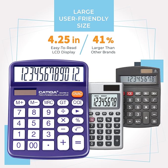 Desktop Calculator 12 Digit with Large LCD Display and Sensitive Button, Solar and Battery Dual Power, Standard Function for Office, Home, School, CD-2786 (Purple)
