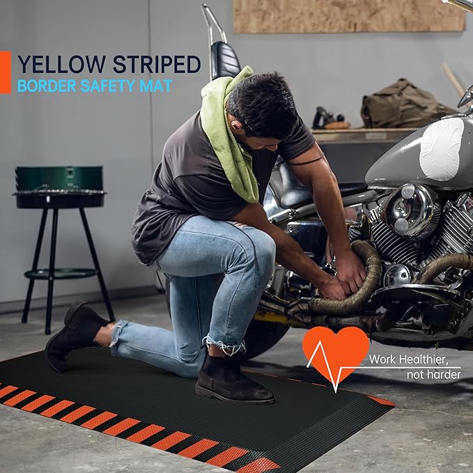 FEATOL Anti Fatigue Mat Industrial, Ergonomic Standing Floor Mat for Work for Stand, Black with Orange Border Safety 20" x 59"-Support for Leg & Back Pain