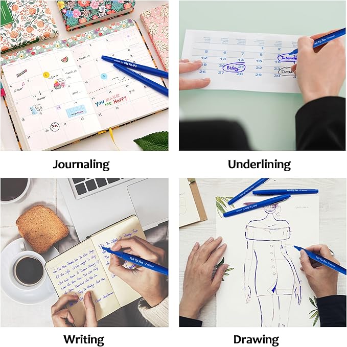 Lelix Felt Tip Pens - 60 Blue Pens, 0.7mm Medium Point, Perfect for Journaling, Writing, Note Taking, Planner, Art, Office & School Supplies