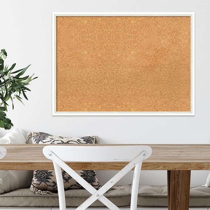 Amanti Art Natural Cork Board for Wall, 21x29 Vision Board with White Frame, Medium Corkboard Office Decor for Home Organization, Modern Corkboard Pinboard to Display Items for Home Organization in