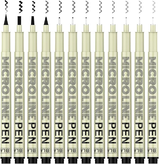 KERIFI Micro-Pen Fineliner Ink Pens, 12 Pack Black Micro Fine Point Drawing Pens Waterproof Archival Ink Multiliner Pens for Artist Illustration, Sketching, Technical Drawing, Zentangle, Scrapbooking