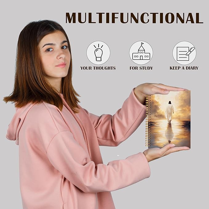 Qabliqo Jesus Walking on Water Christian Spiral Notebooks, Watercolor Jesus Journals for Writing, Christian Journal for Women Men, Vintage Religious Notebook for Note Taking, 5.5x8.3 Inch