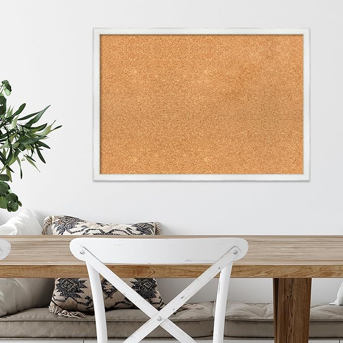 Amanti Art Natural Cork Board for Wall, 19x27 Vision Board with White Frame, Medium Corkboard Office Decor for Home Organization, Country Rustic Corkboard Pinboard to Display Items for Home