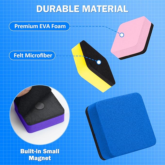 EAONE 48 Pack Dry Erase Eraser, Magnetic Whiteboard Cleaner Mini Chalkboard Cleansers for Classroom, School, Office, Home (8 Colors Assorted, 1.97 x 1.97 Inch)