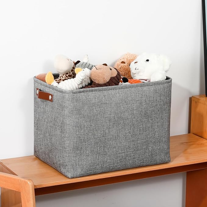 DULLEMELO Large Storage Baskets, 3 Pack Foldable Storage Baskets Bins for Colthes Organizer, Fabric Storage Organizer Baskets for Shelves Closet Nursery Toy Storage(Gray)