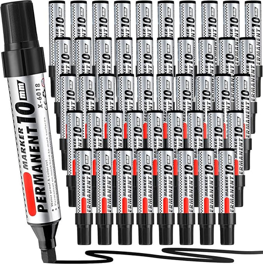 Thenshop 48 Pcs Jumbo Size Permanent Markers Bulk Waterproof Chisel Tip Marker Pens for Industrial Use Work on Wood Metal Plastic Stone Glass(Black)