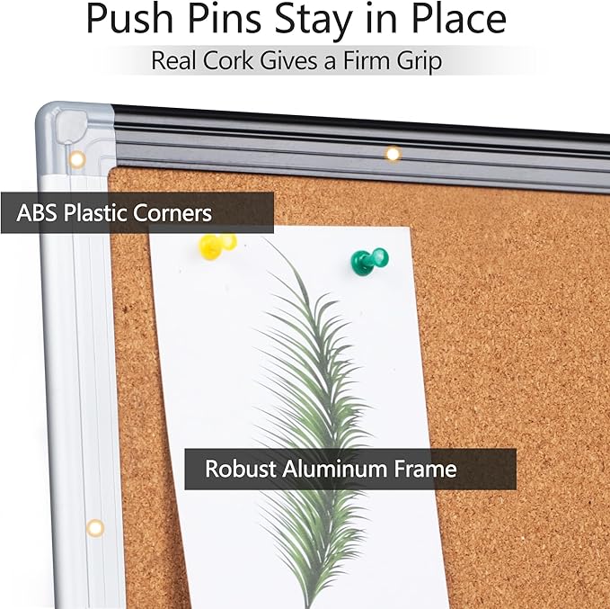 Board2by 2 Pack Cork Bulletin Board 36" x 48", Black/Sliver Aluminium Framed Corkboard, Office Board for Wall Decor, Large Wall Mounted Notice Pin Board with 36 Push Pins for School, Home & Office
